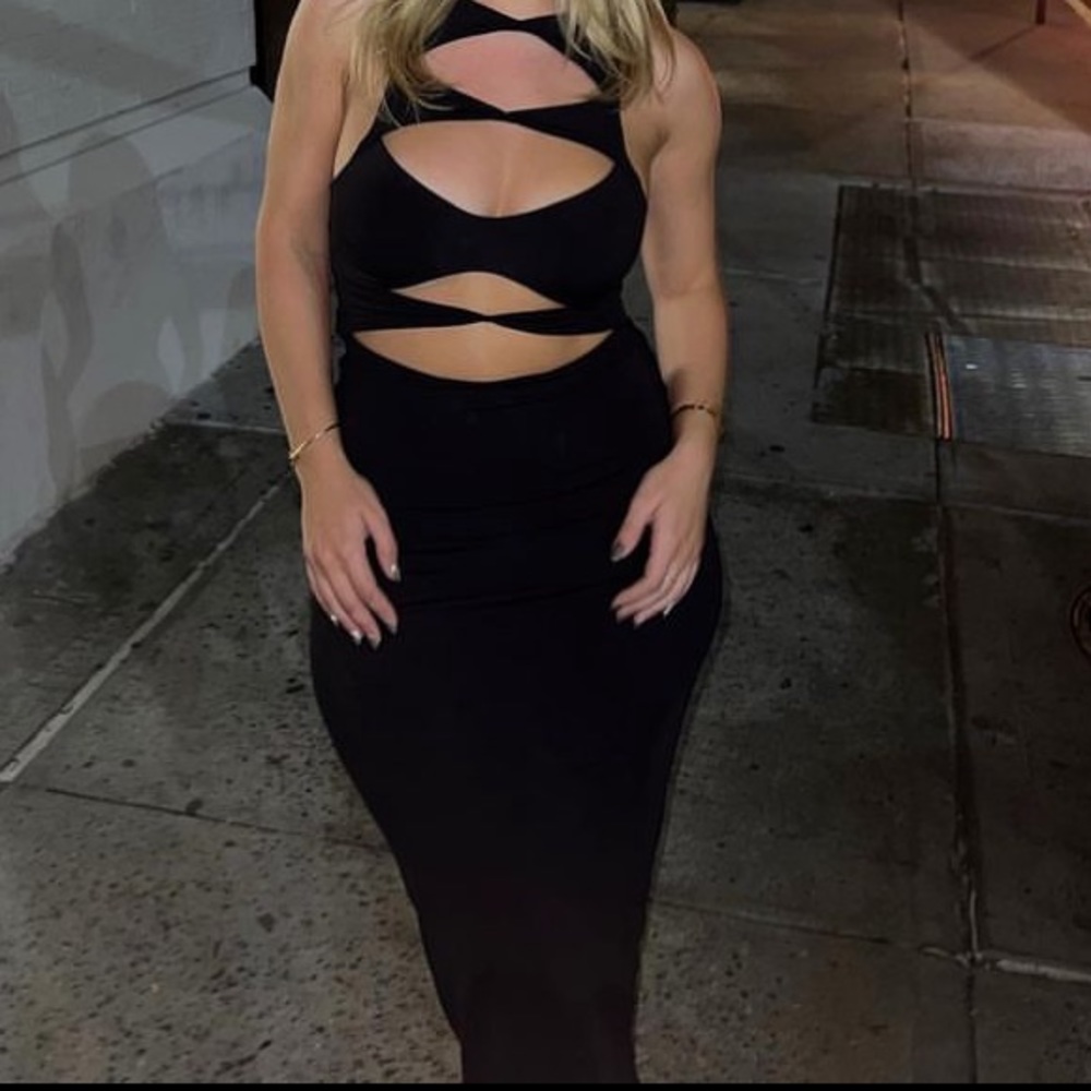 Meshki black midi dress